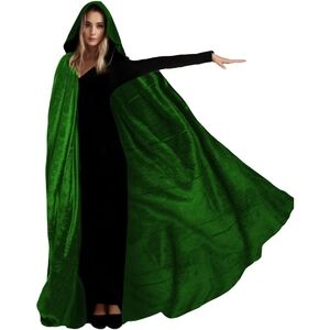 Luxurious Green Velvet Fabric Hooded Cape
